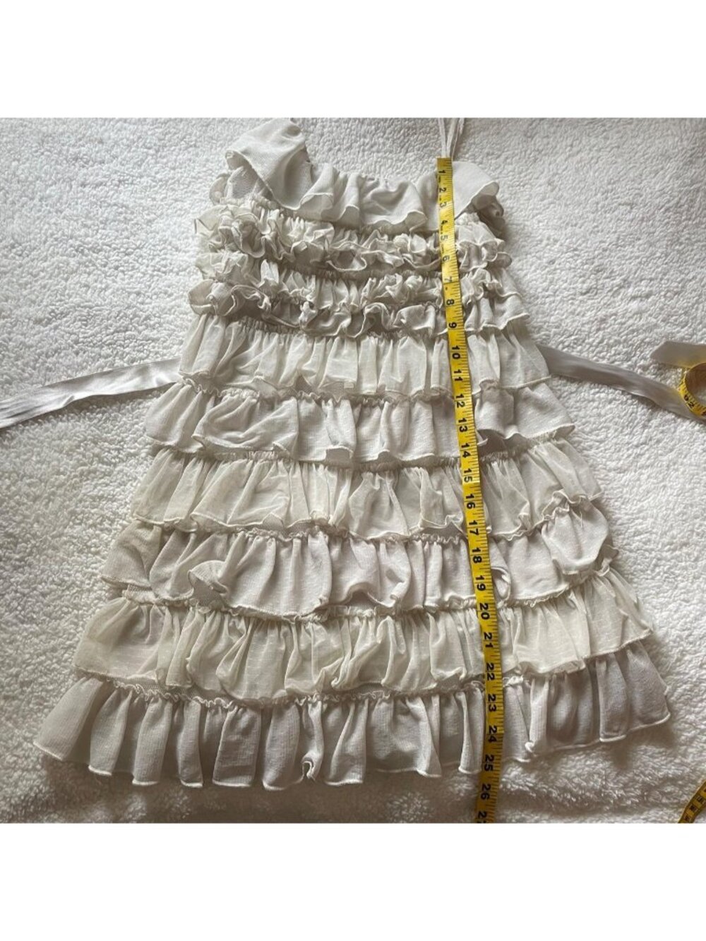 Cream ruffle dress with bow detail - Picture 7 of 8